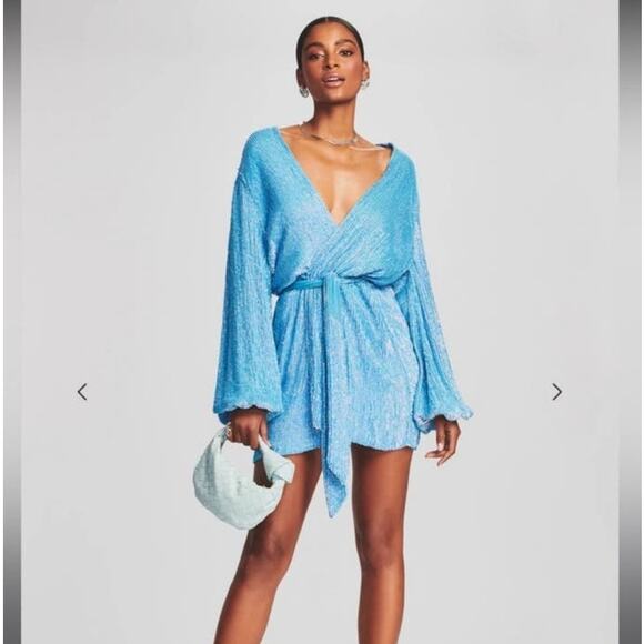 Retrofete Dresses & Skirts - Retrofete Gabrielle Robe Dress in Blue Sequins Size XS NWOT Long Sleeve Belt